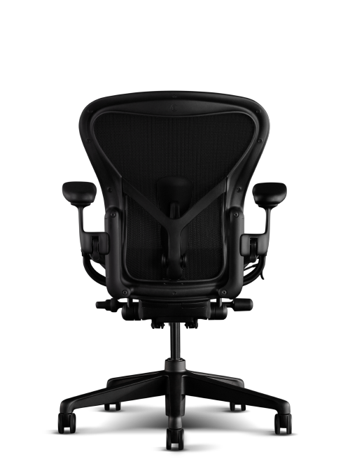 Rear view of Herman Miller Aeron gaming chair in onyx black