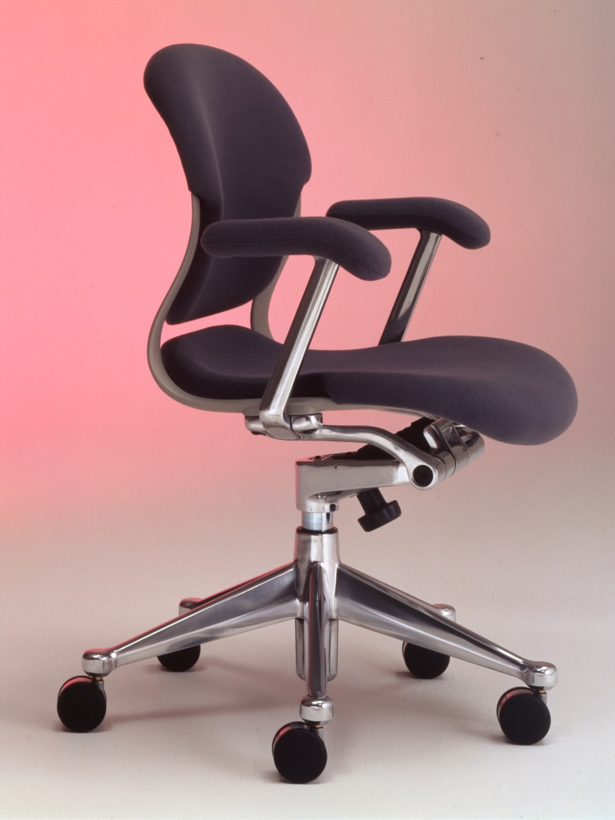 Photograph of archived Ergon chair in classic black seat and back and chrome frame