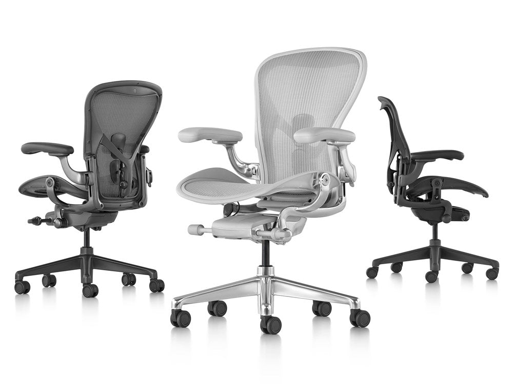 Herman Miller Aeron chairs in Graphite, Mineral and Onyx colours