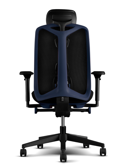 Rear view of Herman Miller Vantum gaming chair in Nightfall blue and black