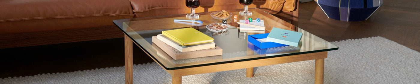 A light oak, glass-topped Kofi coffee table by HAY